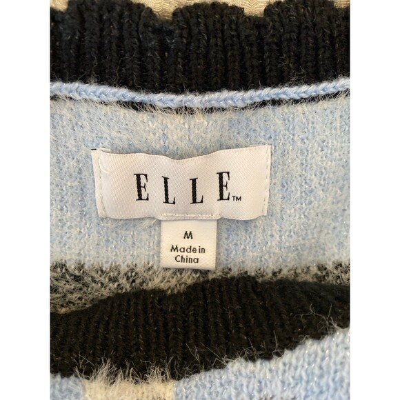 Elle Sweater Womens Size Medium Plaid Pink Blue Design Scalloped Neck Crewneck - Picture 3 of 9